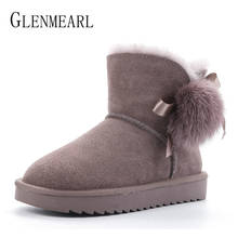 Botas de nieve de piel auténtica para mujer, zapatos de lana de piel auténtica, botines cálidos con plataforma Plus, de lujo 2024 - compra barato