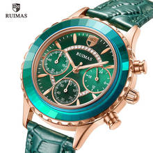 RUIMAS Женские повседневные часы, Роскошные Зеленые кожаные кварцевые часы, женские часы с хронографом, топ-бренд, женские часы для девочек 592 2024 - купить недорого