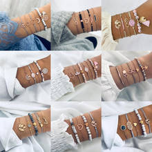 Letapi conjunto de pulseiras femininas com 30 estilos, boho, mapa, coração, lua, flecha, tartaruga, pulseira, corrente, boêmio, braceletes 2024 - compre barato