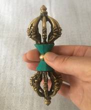 14.5cm fast ShippingTibetan Buddhism Bronze Turquoise Buddhist Ritual Tool Hand Vajra Dorje statue 2024 - buy cheap