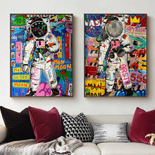 Pintura en lienzo con retrato de Graffiti moderno, carteles e impresiones de astronauta espacial, imagen artística de pared para decoración de sala de estar, Cuadros 2024 - compra barato