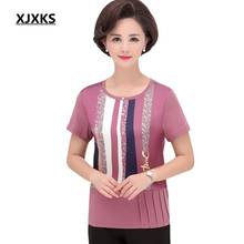 Xjxks camiseta feminina de manga curta, verão, proteção solar de meia-idade, chiffon, 2020 2024 - compre barato
