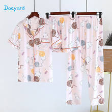 Daeyard-Conjunto de pijama de viscosa para mujer, ropa de dormir informal de manga larga, pantalones cortos estampados de verano, ropa de casa de algodón, 3 uds. 2024 - compra barato