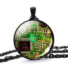 Circuit Board Glass Dome Pendant Necklace Men Women Steampunk Black Chain Necklace Computer Game Lover Geek Gift 2024 - buy cheap