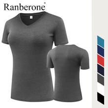 Ranberone-camisa deportiva de Yoga para mujer, Top de secado rápido para correr, camiseta transpirable con cuello en V, camiseta de manga corta para Fitness, ropa de gimnasio sólida 2024 - compra barato