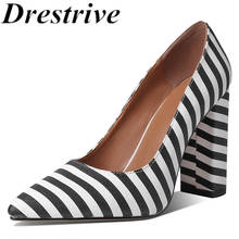 Drestrive-zapatos de tacón alto para mujer, calzado con punta estrecha, a rayas negras, poco profundos, para oficina, talla 43, para verano, 2021 2024 - compra barato