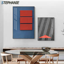 Moderno azul cinza pintura da lona abstrato vermelho único cartaz impressão arte da parede para sala de estar entrada corredor cuadros salão decoração 2024 - compre barato
