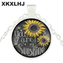 New Sunflower Neckalce for Women You Are My Sunshine Glass Bronze Chain Pendant Necklace 2024 - buy cheap