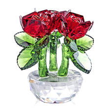 H & D-ramo de flores rosa roja de cristal, figuritas de flores con caja de regalo, decoración de boda para el hogar, recuerdo, regalo de Navidad coleccionable 2024 - compra barato
