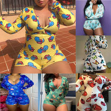 Hot Selling Sexy Women Onesies Pajamas Playsuit V-Neck Long Sleeve Buttoned Printing Nightwear Jumpsuit Club Party Romper 2020 2024 - buy cheap