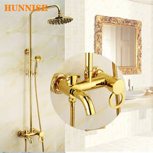 Golden Bathroom Shower Set Single Handle Hot Cold Bathroom Mixer Faucet Round Rainfall Shower Head Gold Bath Shower System 2024 - buy cheap