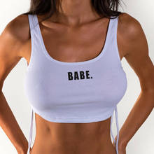 Camisetas sin mangas informales con estampado de letras para mujer, camiseta sin mangas ajustada lateral, chaleco básico con cuello redondo profundo, Crop tops sin mangas, camiseta para 2020 2024 - compra barato