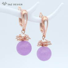 S & Z-pendientes colgantes de oro rosa 585 para mujer, aretes redondos finos, verde, morado, malayo, Europa, América, joyería de boda 2024 - compra barato