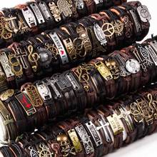 Wholesale 50pcs/Lot Leather Metal Charm Bracelets For Men Vintage Wrist Cuff Bracelets For Women Gifts Jewelry Mix Style 2024 - buy cheap