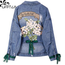 Jaqueta jeans bordada feminina uhytgf, casaco folgado plus size para primavera e outono 228 2024 - compre barato