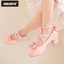 SIMLOVEYO-zapatos de tacón cuadrado para mujer, calzado de princesa Lolita, con pajarita, para boda, Cosplay, talla grande 48 2024 - compra barato