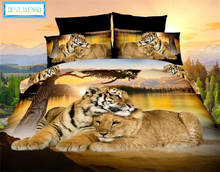 Jogo de cama de alta qualidade tigre lobo 3d roupas de cama estilo ocidental tecidos para casa lençol de cama fronha 2024 - compre barato