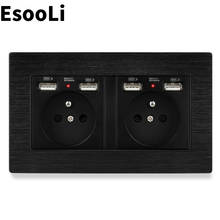 Esooli Black French Standard Wall Socket With 4 USB Charge Port For Mobile Phone Hidden Soft LED Indicator Black Aluminum Panel 2024 - buy cheap
