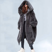 Winter Women High Quality Faux Rabbit Fur Coat Hooded Long Fur Coat Loose Overcoat Thick Warm Plus Size Female Plush Coats 256 2024 - buy cheap