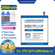 100% original losoncoer 2600mah li3820t43p3h636338 bateria para zte lâmina l2 u879 u889 2024 - compre barato