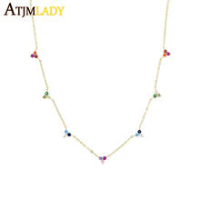 100% 925 sterling silver minimal Rainbow Triangle cz charm cz station collar choker necklace for women 35+10cm gorgeous jewelry 2024 - buy cheap