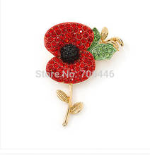 Gold/Silver Finish Rhinestone Crystal Diamante Gift Pins Red and Black Poppy Brooch Flower for UK 2024 - buy cheap