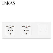 Unkas tomada dupla padrão ue + 4 portas de carregamento usb, conector de computador com internet computador de dados rj45 2024 - compre barato