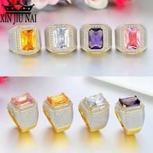 Hip hop Big Stone men ring High quality Gold color Purple Pink White Yellow CZ rings US Punk big boss  Jewelry Bague homme Anel 2024 - buy cheap