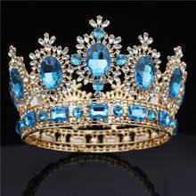 Tiaras barrocas de cristal azul, corona de boda para reina, diadema redonda, tocado para desfile, accesorios de joyería para el cabello para novia 2024 - compra barato