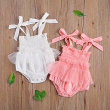 Newborn Infant Baby Girls Tulle Sleeveless Romper Pink White Bow Bandage Pleated One Piece Jumpsuit Fit For 0-18Months 2024 - buy cheap