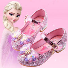 Disney-zapatos de princesa para niñas, calzado de cristal congelado, Aisha, de cuero, con tacón alto, para otoño 2024 - compra barato
