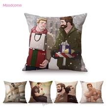 Cozy Sexy Boyfriend Gay Art Cartoon Hot Guy Muscular Strong Male Hunk Man Decoration Throw Pillow Case Linen Chair Cushion Cover 2024 - buy cheap