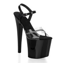Women fashion 7 inches black diamond high heels, thick soled glass slippers 17 cm sexy model stage performance sandals 2024 - buy cheap