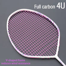 Fibra de carbono completa 4u v-forma raquete de badminton strung profissional raquetes tensão máxima 30lbs ofensiva única raquete com corda 2024 - compre barato