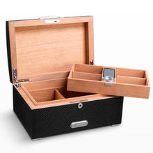 JIFENG Business Carbon Fiber Cedar Wood Humidor Box Tobacco Case Holder W/Lock & Humidifier & Hygrometer Fit COHIBA Cigars 2024 - buy cheap