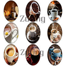 Zdying-taza de café Latte Cappuccino, cabuchones de fotos de vidrio ovalado, cuentas, cúpula, collar, broche, accesorios para hacer joyas, 10 piezas 2024 - compra barato