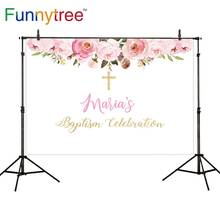 Funnytree Floral Background Baptism Baby Shower Cross Children Backdrop Photocall Photozone Photobooth Decoration Banner Frame 2024 - buy cheap