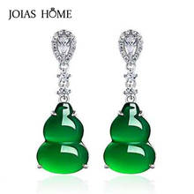 JoiasHome 925 Sterling Silver Earrings Vintage Green Agate Gourd Long Earrings Women's Valentine's Day Gift 2024 - buy cheap