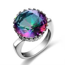 Fashion Silver Ring for Women Genuine 925 Sterling Silver Ring Round Chromatic Cherry Rainbow Topaz Ladies Delicate Fine Jewelry 2024 - buy cheap