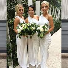 2020 Elegant One Shoulder Champagne Bridesmaid Dress Draped Satin Long Ivory Party Dresses Maid Of Honor Wedding Guest Gowns 2024 - buy cheap