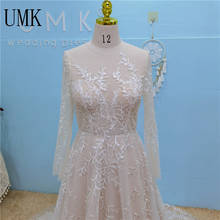 UMK Unique Lace Long Sleeve Wedding Dress Illusory A-Line Boho Bridal Gowns Vintage 2024 - buy cheap