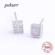 Pekurr, простые квадратные серьги-гвоздики с цирконием, 925 пробы, серебряные серьги-гвоздики для женщин, геометрические модные ювелирные изделия, массивный подарок 2024 - купить недорого