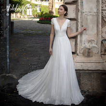 Ashley Carol A-Line Wedding Dress 2022 Elegant Backless V-neck Shiny Crystal Beaded Short Sleeve Bride Dresses Vestido De Noiva 2024 - buy cheap