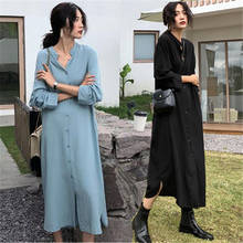 2020 New French Style Women Fashion Navy Shirt Dress Long Sleeve Loose Casual Ladies Elegant Party Midi Dresses Vestidos B44 2024 - buy cheap