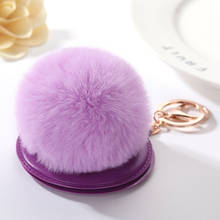 Fluffy Pompom Rabbit Fur Ball Keychain Mini Mirror Car Key Ring Key Holder Women Handbag Charm Accessories Jewelry Gift 6C0049 2024 - buy cheap
