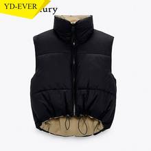 2021 Spring Black Cropped Vest Coat Women Fashion Warm Sleeveless Parkas High Collar Waistcoat Female Casual Outerwear Chic Top 2024 - buy cheap