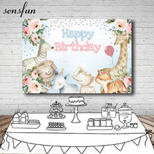 Sensfun-Fondo de fiesta de bosque con animales para fotografía, telón de fondo con dibujos animados de flores para niños, primer cumpleaños, Baby Shower, recién nacido 2024 - compra barato