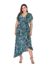 Женское платье с V-образным вырезом и коротким рукавом, размеры до 5XL 2024 - купить недорого