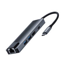 Hub USB C 5 en 1 para PC a HDMI 4K, compatible con USB 3,0, 2,0 PD, RJ45, adaptador de cargador de tarjeta de red USB tipo C, Transmisión eficiente 2024 - compra barato