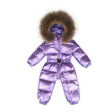 Mais novo inverno snowsuit 2019 menino bebê jaqueta pato para baixo ao ar livre com capuz de pele natural crianças roupas para meninas snowsuit infantil da criança 2024 - compre barato